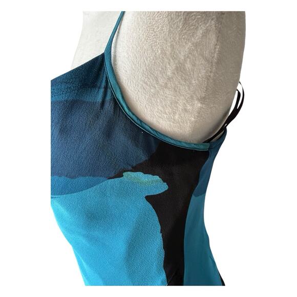 Vtg Express 90s Y2K Silk Slip Dress Ruffle Asymmetric Dark Fairy Midi Sz 2 Blue - Picture 6 of 15